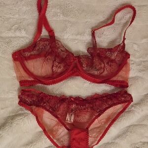 Agent Provocateur Elegant Red Lace Sheer Lingerie Set